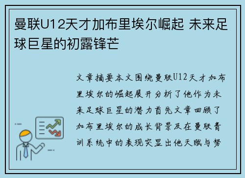 曼联U12天才加布里埃尔崛起 未来足球巨星的初露锋芒